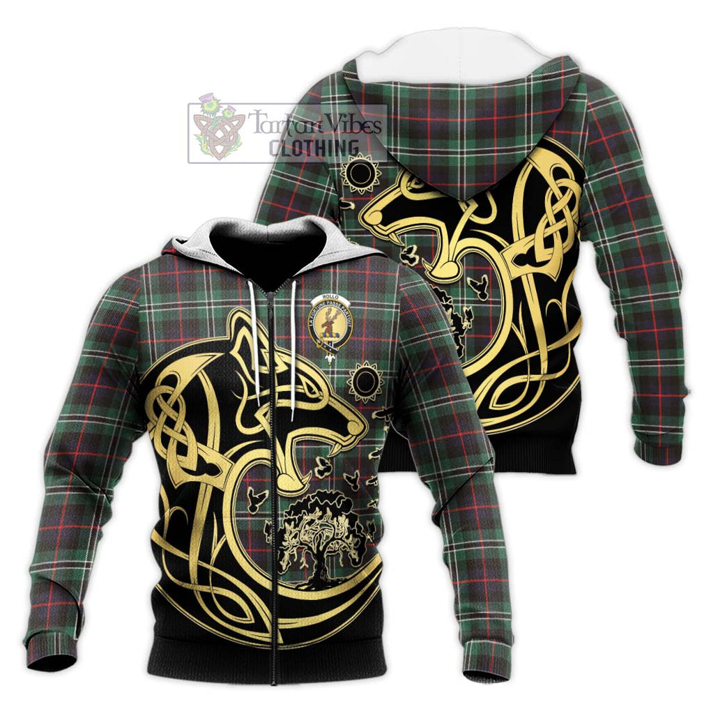 Rollo Hunting Tartan Knitted Hoodie with Family Crest Celtic Wolf Style Unisex Knitted Zip Hoodie - Tartan Vibes Clothing