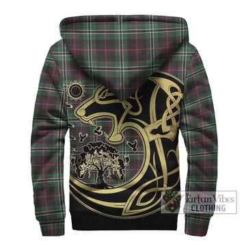 Rollo Hunting Tartan Sherpa Hoodie with Family Crest Celtic Wolf Style