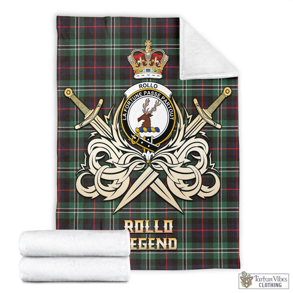 Tartan Vibes Clothing Rollo Hunting Tartan Blanket with Clan Crest and the Golden Sword of Courageous Legacy