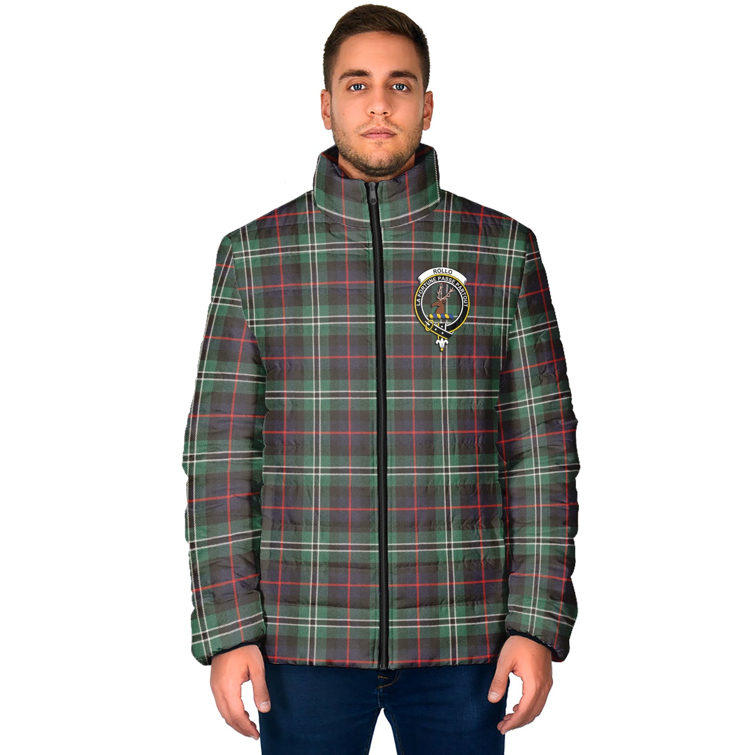 Rollo Hunting Tartan Padded Jacket with Family Crest - Tartan Vibes Clothing