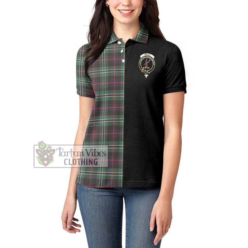 Rollo Hunting Tartan Women's Polo Shirt with Family Crest and Half Of Me Style - Tartanvibesclothing Shop