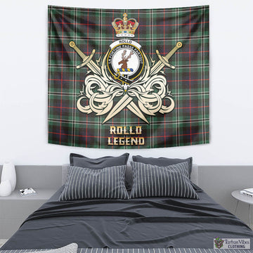 Rollo Hunting Tartan Tapestry with Clan Crest and the Golden Sword of Courageous Legacy