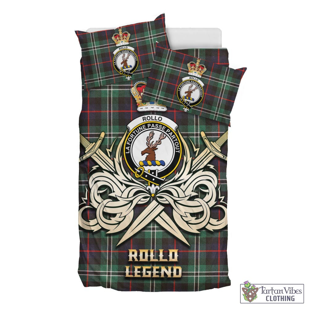 Tartan Vibes Clothing Rollo Hunting Tartan Bedding Set with Clan Crest and the Golden Sword of Courageous Legacy