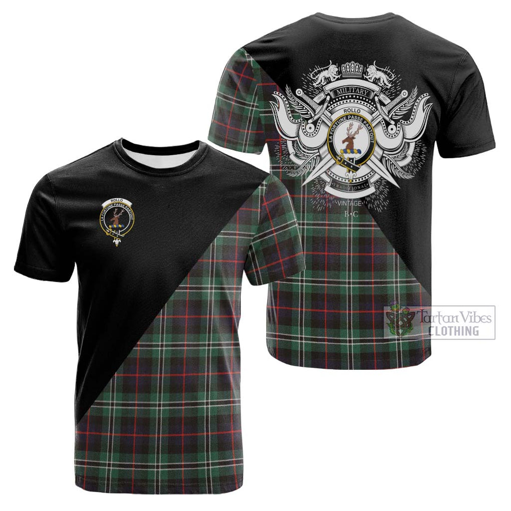 Tartan Vibes Clothing Rollo Hunting Tartan Cotton T-shirt with Family Crest and Military Logo Style