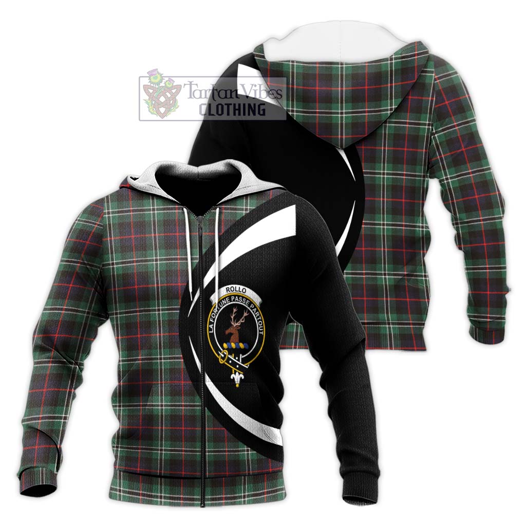 Rollo Hunting Tartan Knitted Hoodie with Family Crest Circle Style Unisex Knitted Zip Hoodie - Tartan Vibes Clothing