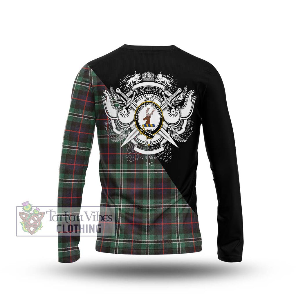 Rollo Hunting Tartan Long Sleeve T-Shirt with Family Crest and Military Logo Style - Tartanvibesclothing Shop