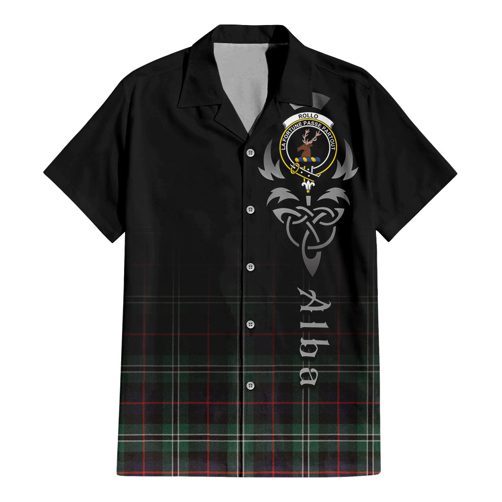 Tartan Vibes Clothing Rollo Hunting Tartan Short Sleeve Button Up Featuring Alba Gu Brath Family Crest Celtic Inspired