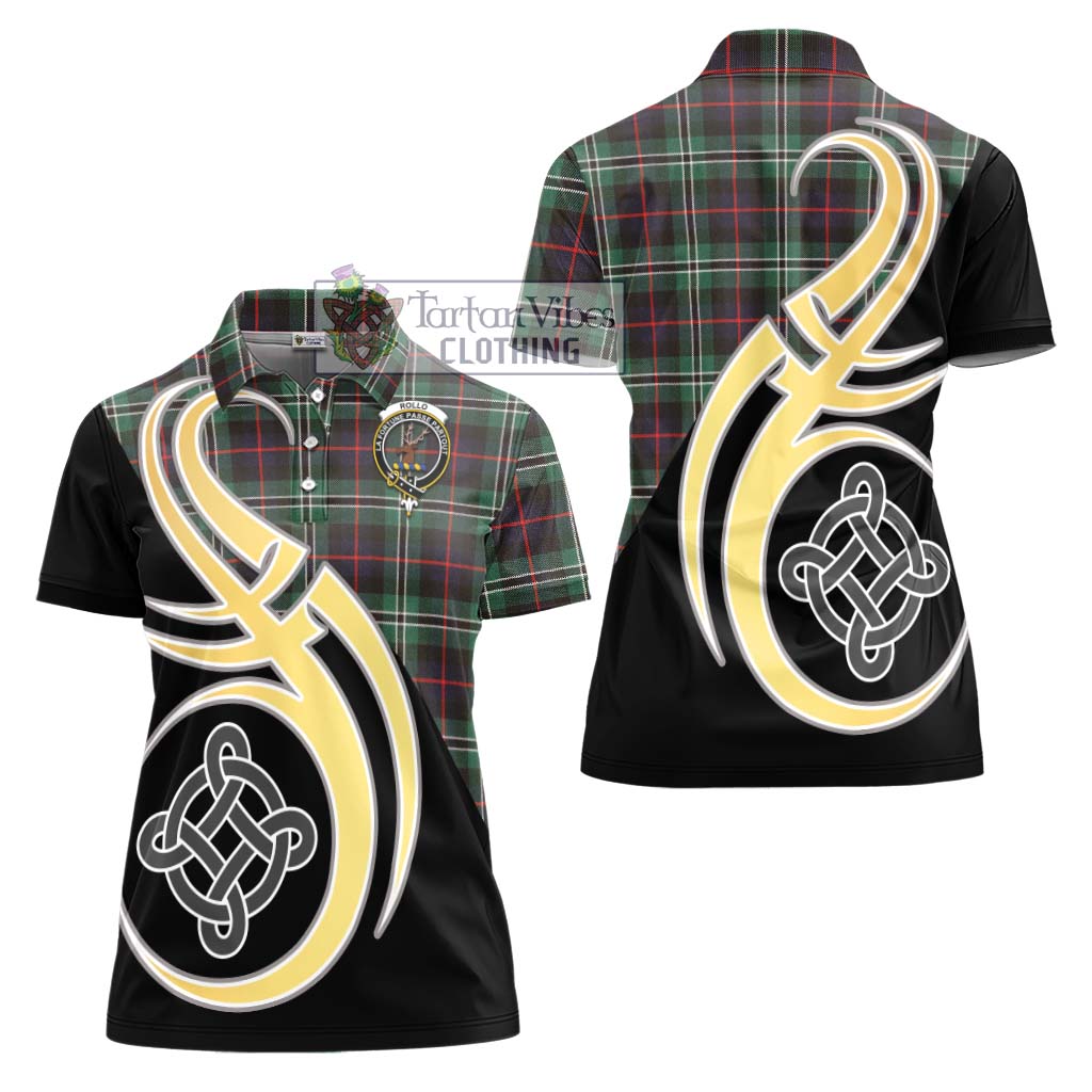 Rollo Hunting Tartan Women's Polo Shirt with Family Crest and Celtic Symbol Style - Tartan Vibes Clothing