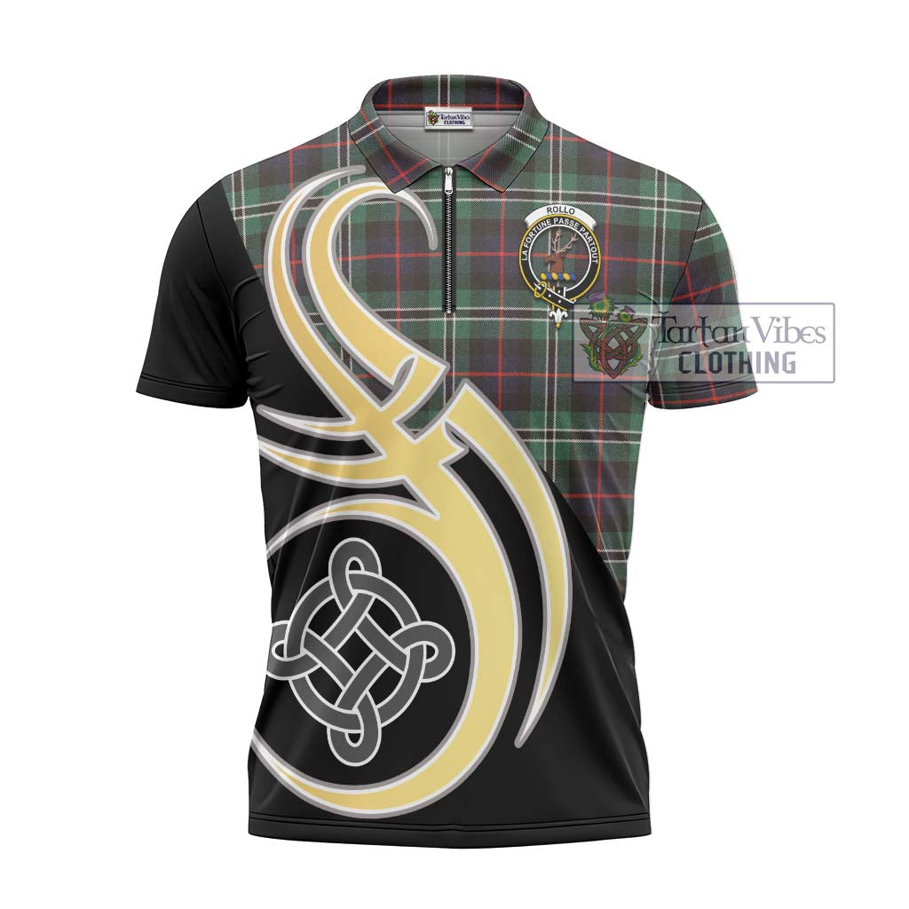 Tartan Vibes Clothing Rollo Hunting Tartan Zipper Polo Shirt with Family Crest and Celtic Symbol Style