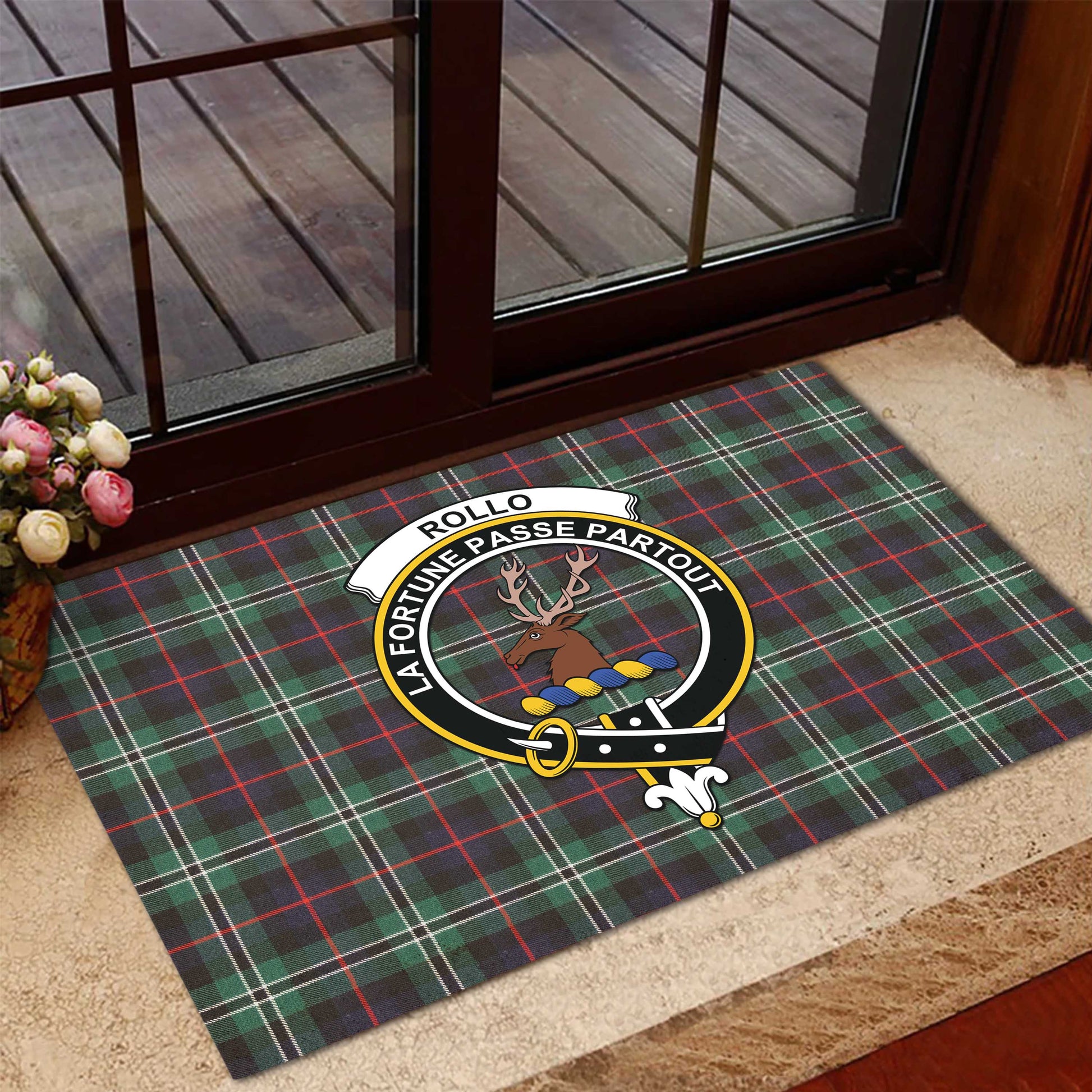 Rollo Hunting Tartan Door Mat with Family Crest - Tartanvibesclothing Shop