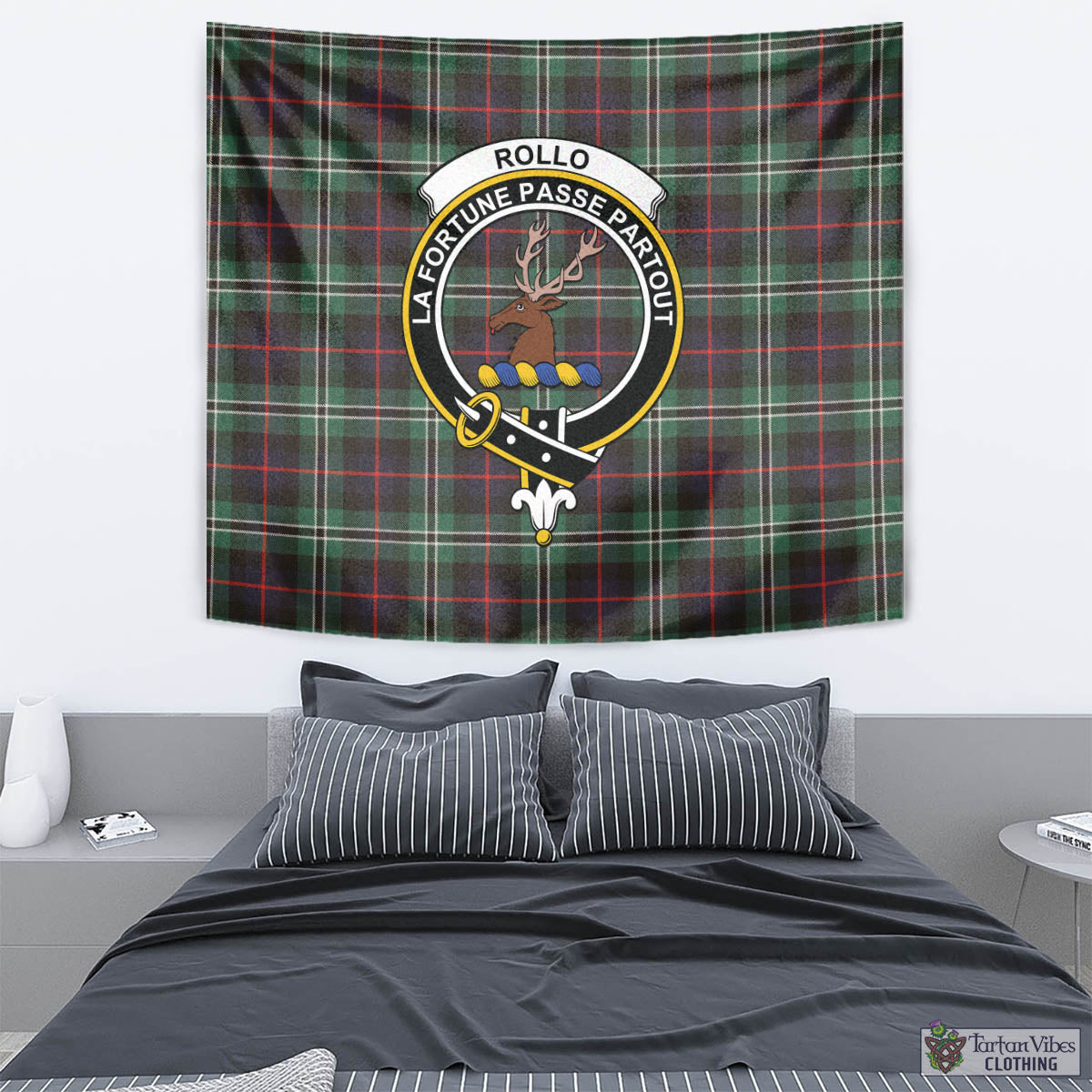 Tartan Vibes Clothing Rollo Hunting Tartan Tapestry Wall Hanging and Home Decor for Room with Family Crest