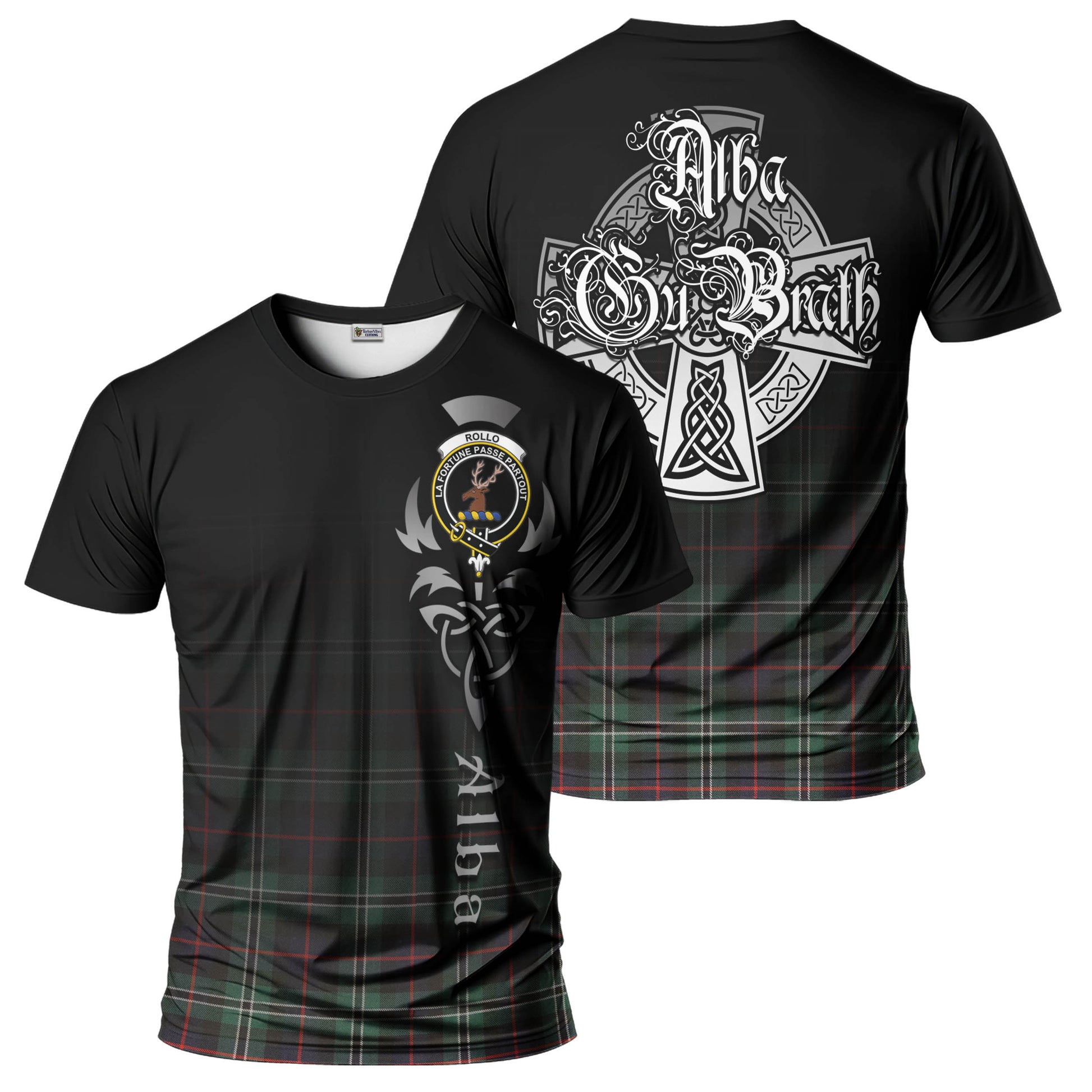 Tartan Vibes Clothing Rollo Hunting Tartan T-Shirt Featuring Alba Gu Brath Family Crest Celtic Inspired