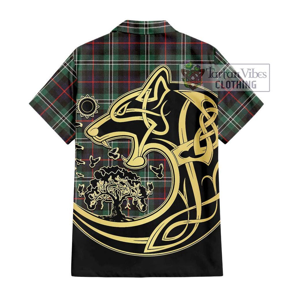 Rollo Hunting Tartan Short Sleeve Button Shirt with Family Crest Celtic Wolf Style - Tartan Vibes Clothing