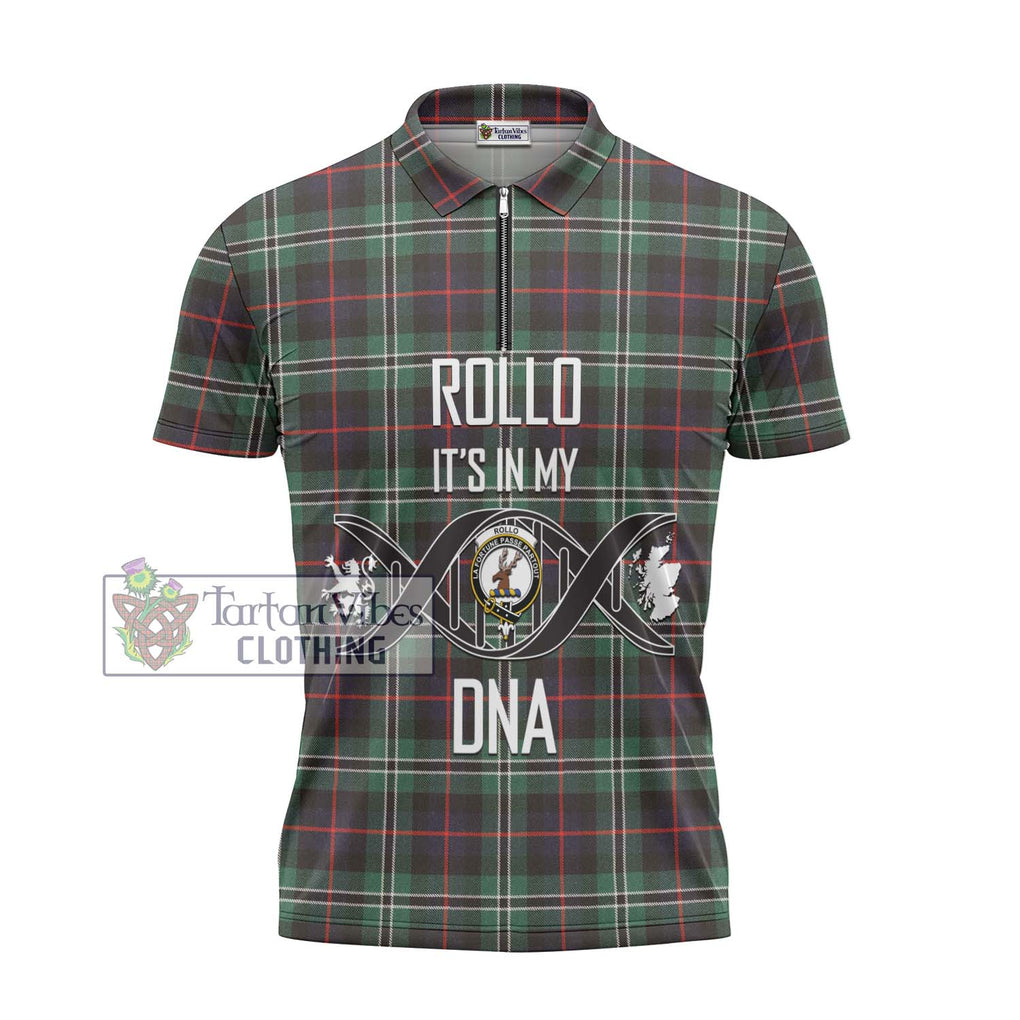 Rollo Hunting Tartan Zipper Polo Shirt with Family Crest DNA In Me Style - Tartanvibesclothing Shop