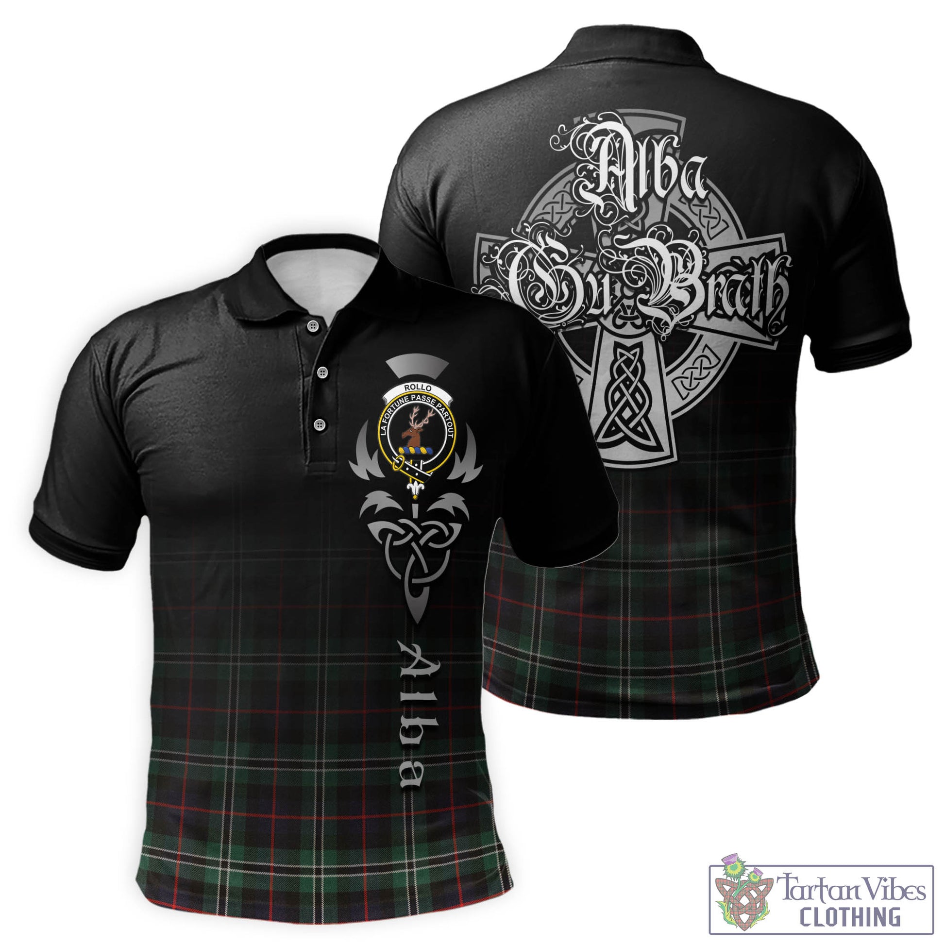 Tartan Vibes Clothing Rollo Hunting Tartan Polo Shirt Featuring Alba Gu Brath Family Crest Celtic Inspired