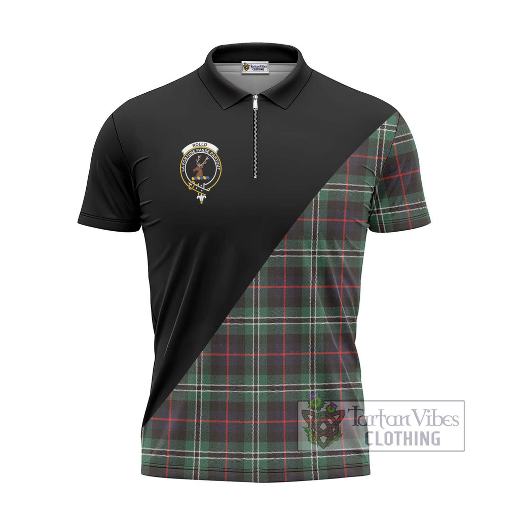 Rollo Hunting Tartan Zipper Polo Shirt with Family Crest and Military Logo Style - Tartanvibesclothing Shop