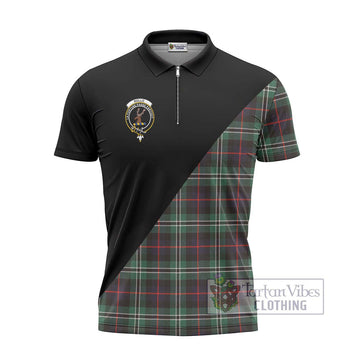 Rollo Hunting Tartan Zipper Polo Shirt with Family Crest and Military Logo Style