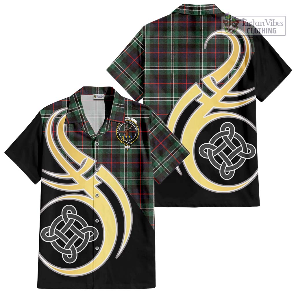 Rollo Hunting Tartan Short Sleeve Button Shirt with Family Crest and Celtic Symbol Style - Tartan Vibes Clothing