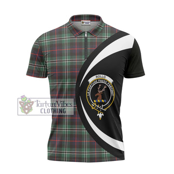 Rollo Hunting Tartan Zipper Polo Shirt with Family Crest Circle Style