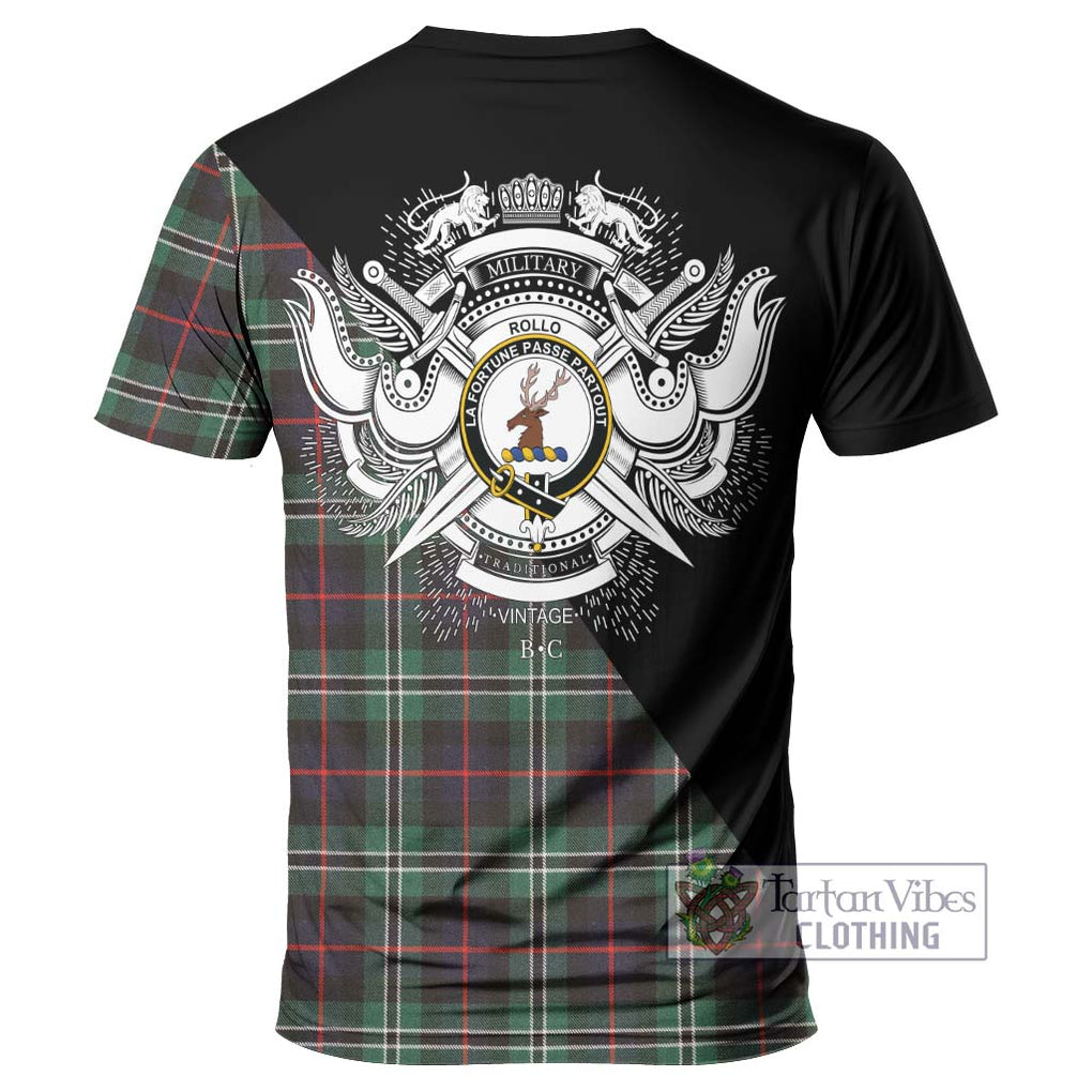 Rollo Hunting Tartan T-Shirt with Family Crest and Military Logo Style - Tartanvibesclothing Shop