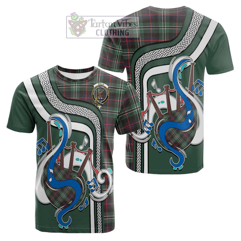 Tartan Vibes Clothing Rollo Hunting Tartan Cotton T-shirt with Epic Bagpipe Style