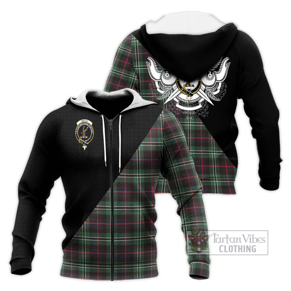 Rollo Hunting Tartan Knitted Hoodie with Family Crest and Military Logo Style Unisex Knitted Zip Hoodie - Tartanvibesclothing Shop