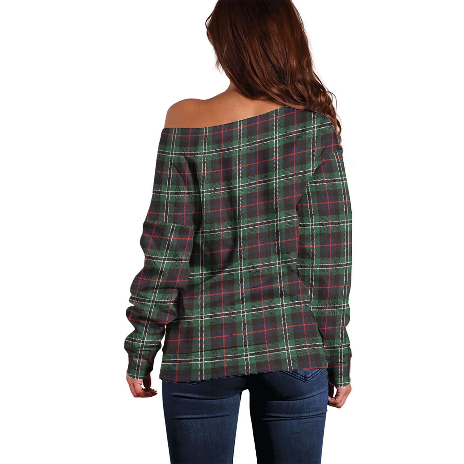 Rollo Hunting Tartan Off Shoulder Women Sweater with Family Crest - Tartanvibesclothing Shop