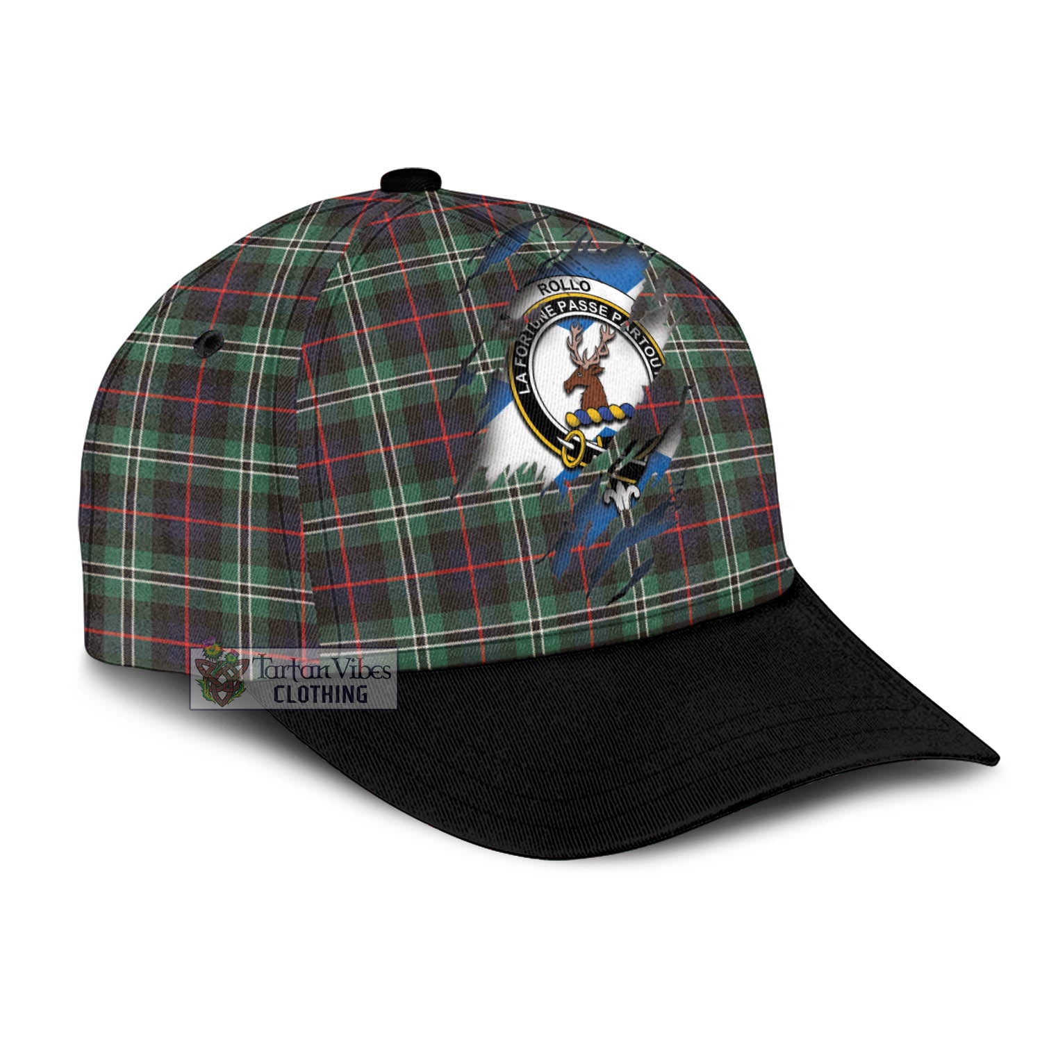 Tartan Vibes Clothing Rollo Hunting Tartan Classic Cap with Family Crest In Me Style