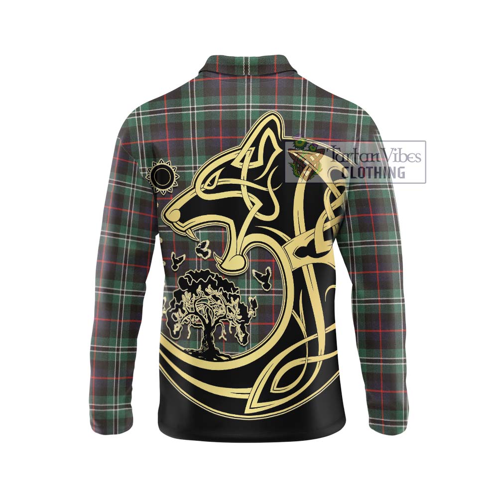 Rollo Hunting Tartan Long Sleeve Polo Shirt with Family Crest Celtic Wolf Style - Tartanvibesclothing Shop