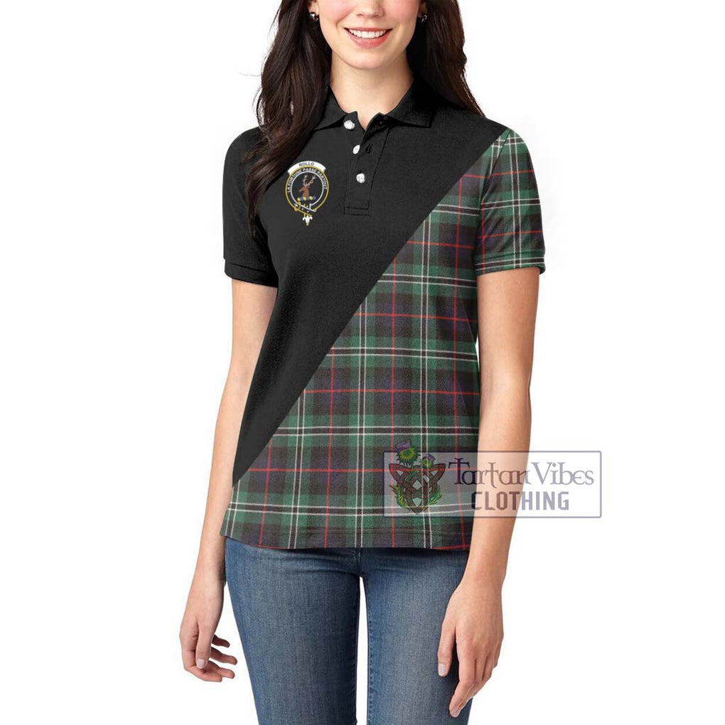 Rollo Hunting Tartan Women's Polo Shirt with Family Crest and Military Logo Style - Tartanvibesclothing Shop