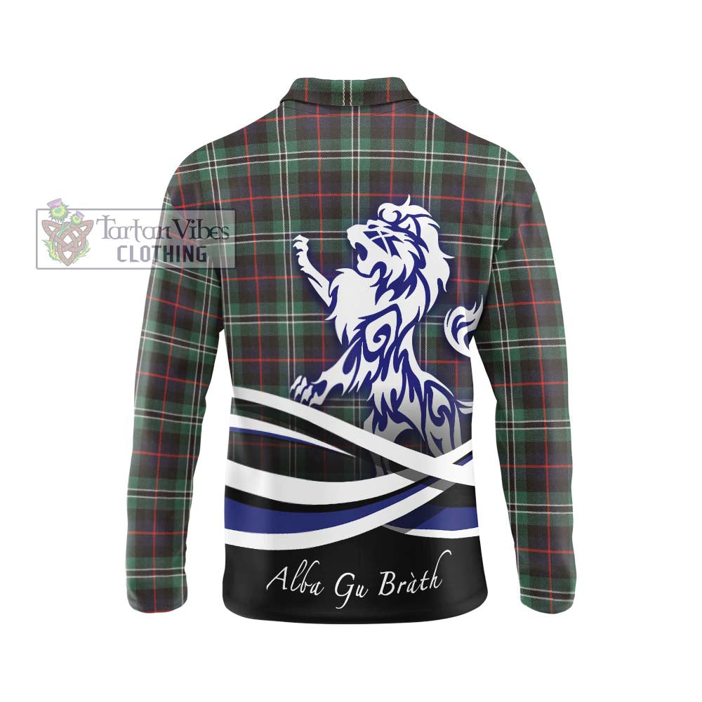 Rollo Hunting Tartan Long Sleeve Polo Shirt with Alba Gu Brath Regal Lion Emblem - Tartanvibesclothing Shop