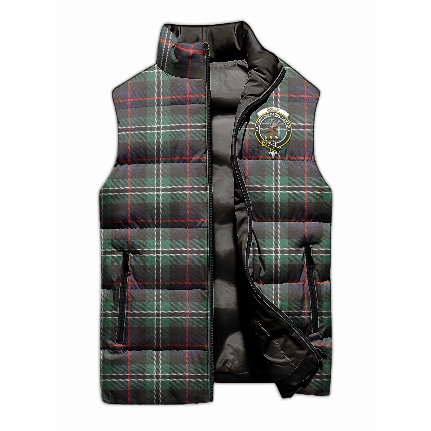 Rollo Hunting Tartan Sleeveless Puffer Jacket with Family Crest - Tartanvibesclothing