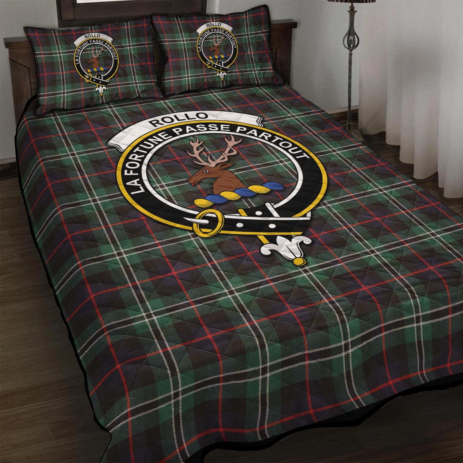 Rollo Hunting Tartan Quilt Bed Set with Family Crest - Tartan Vibes Clothing