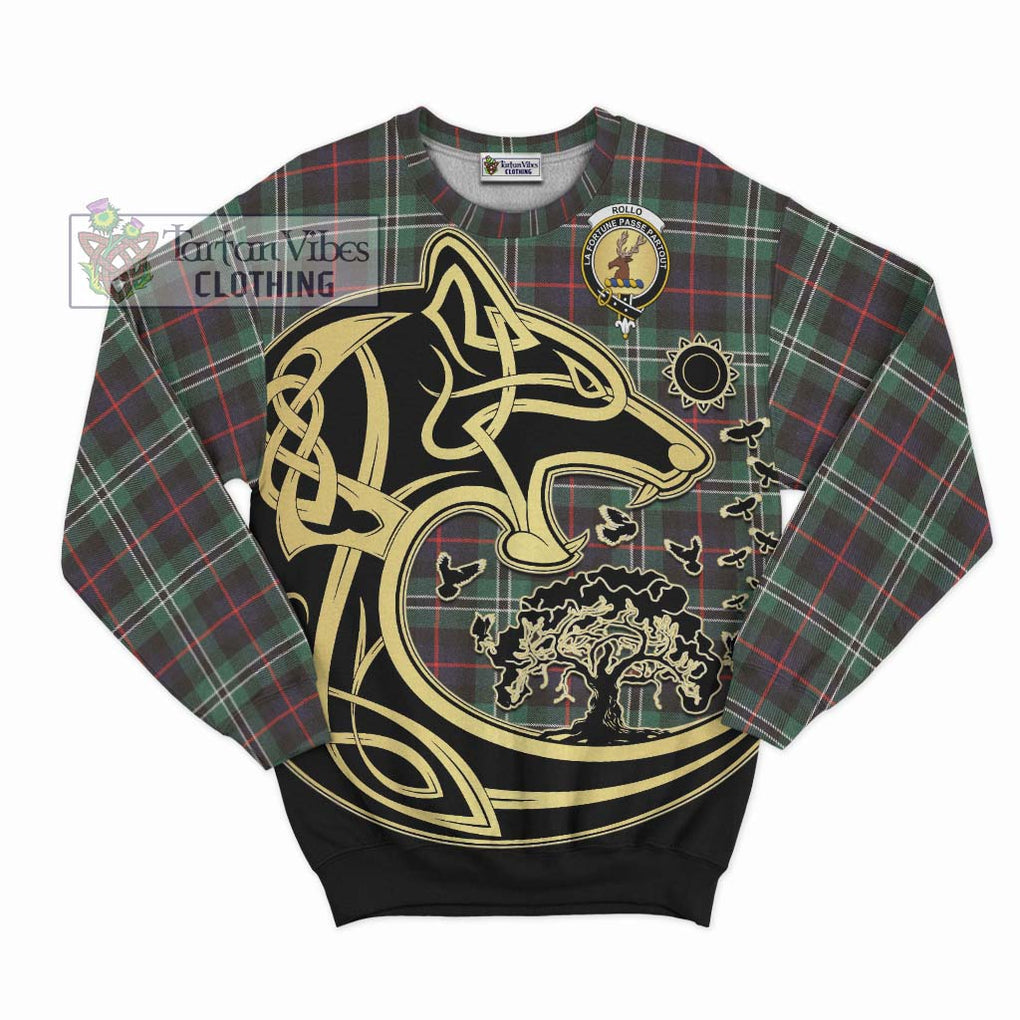 Rollo Hunting Tartan Sweatshirt with Family Crest Celtic Wolf Style - Tartan Vibes Clothing