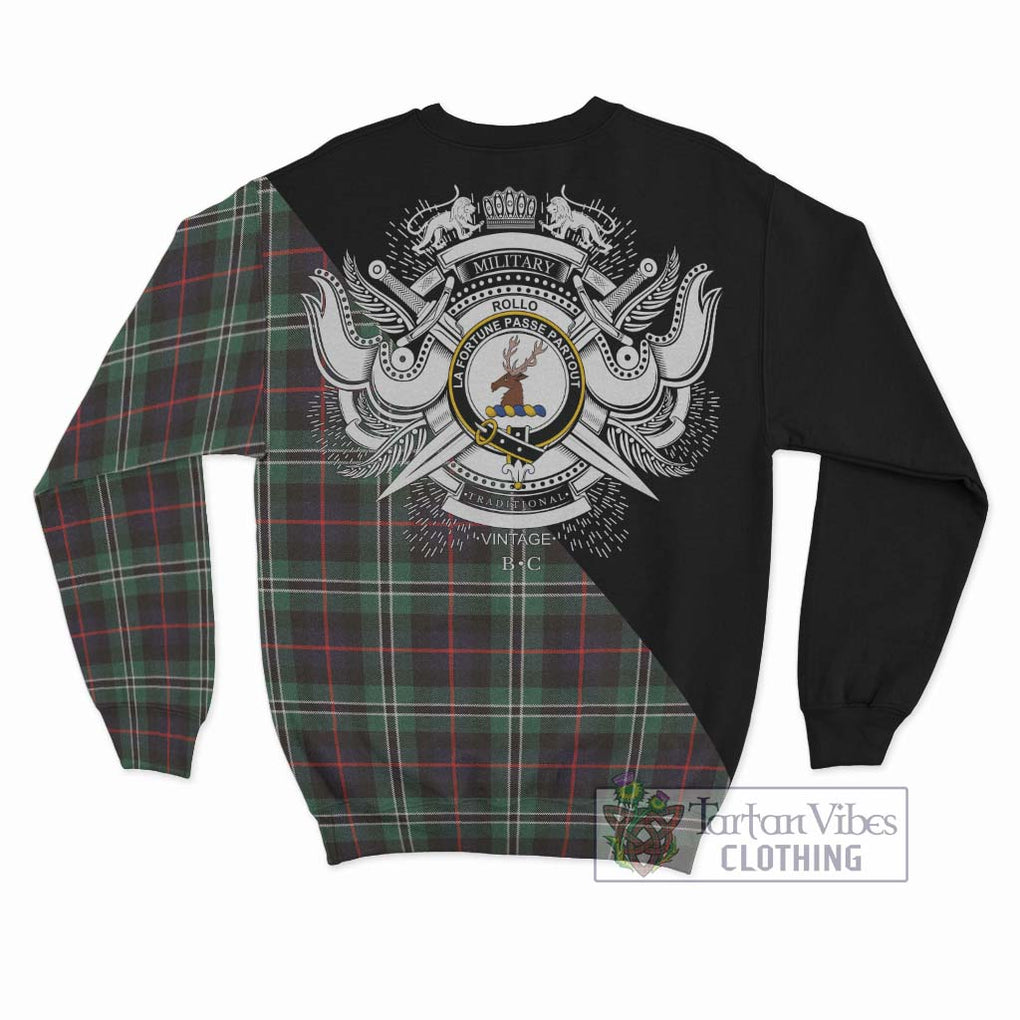 Rollo Hunting Tartan Sweatshirt with Family Crest and Military Logo Style - Tartanvibesclothing Shop