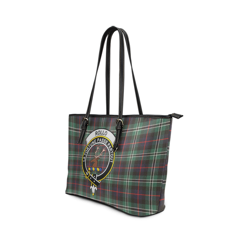 Rollo Hunting Tartan Leather Tote Bag with Family Crest - Tartan Vibes Clothing