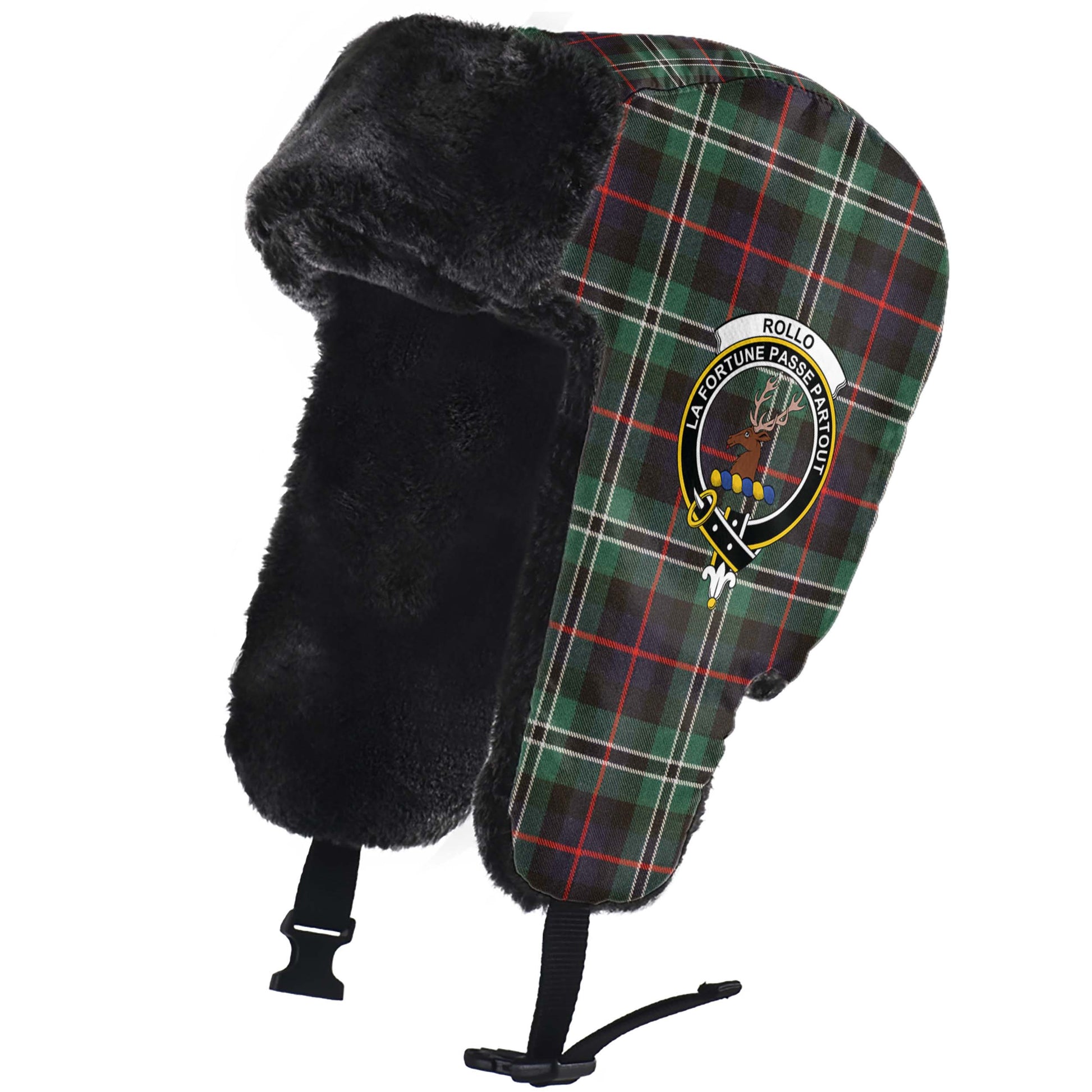 Rollo Hunting Tartan Winter Trapper Hat with Family Crest - Tartanvibesclothing