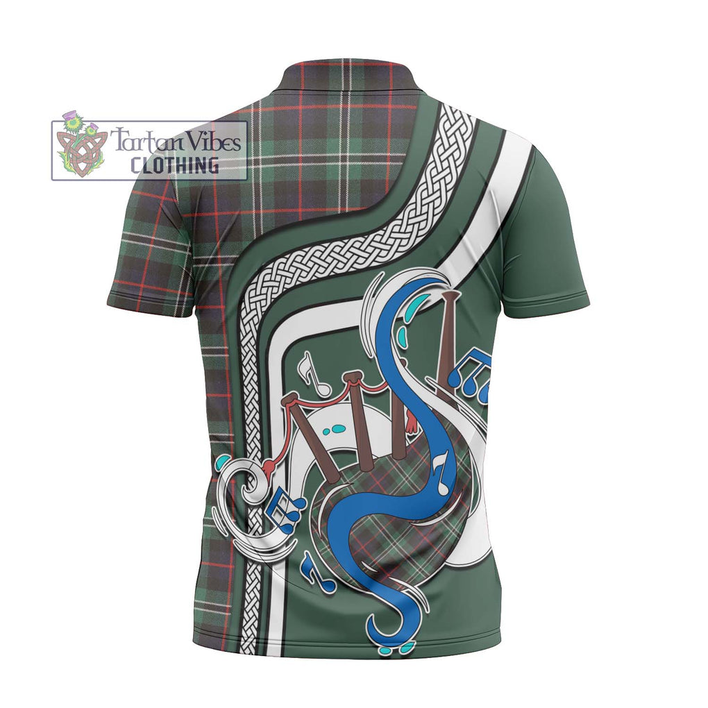 Rollo Hunting Tartan Zipper Polo Shirt with Epic Bagpipe Style - Tartanvibesclothing Shop