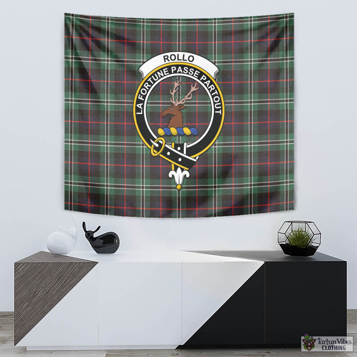 Tartan Vibes Clothing Rollo Hunting Tartan Tapestry Wall Hanging and Home Decor for Room with Family Crest