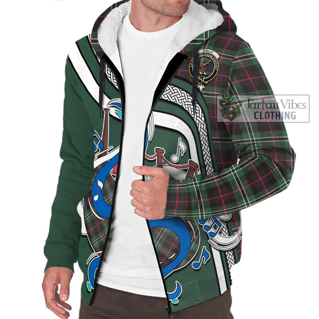 Rollo Hunting Tartan Sherpa Hoodie with Epic Bagpipe Style Unisex - Tartanvibesclothing Shop