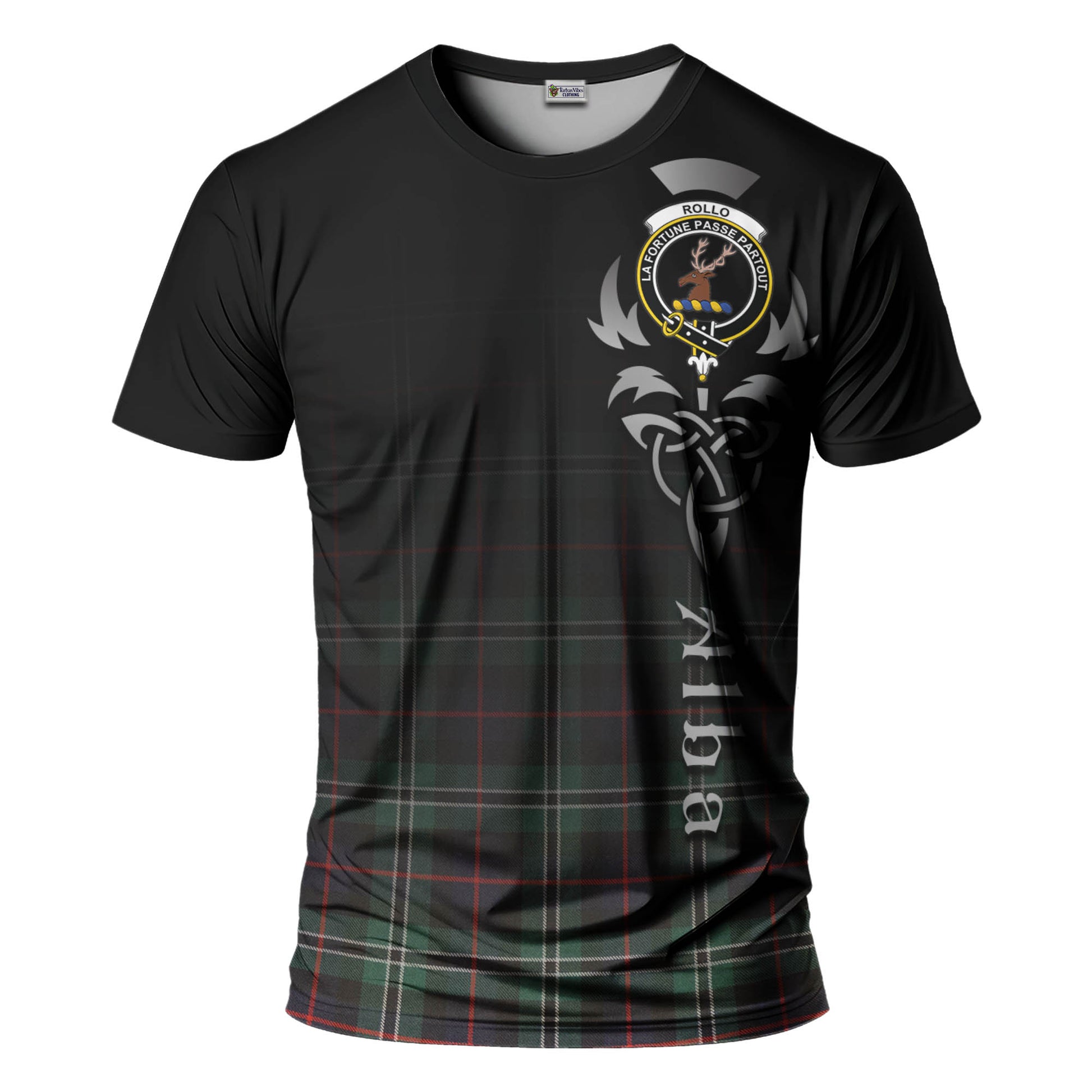 Tartan Vibes Clothing Rollo Hunting Tartan T-Shirt Featuring Alba Gu Brath Family Crest Celtic Inspired