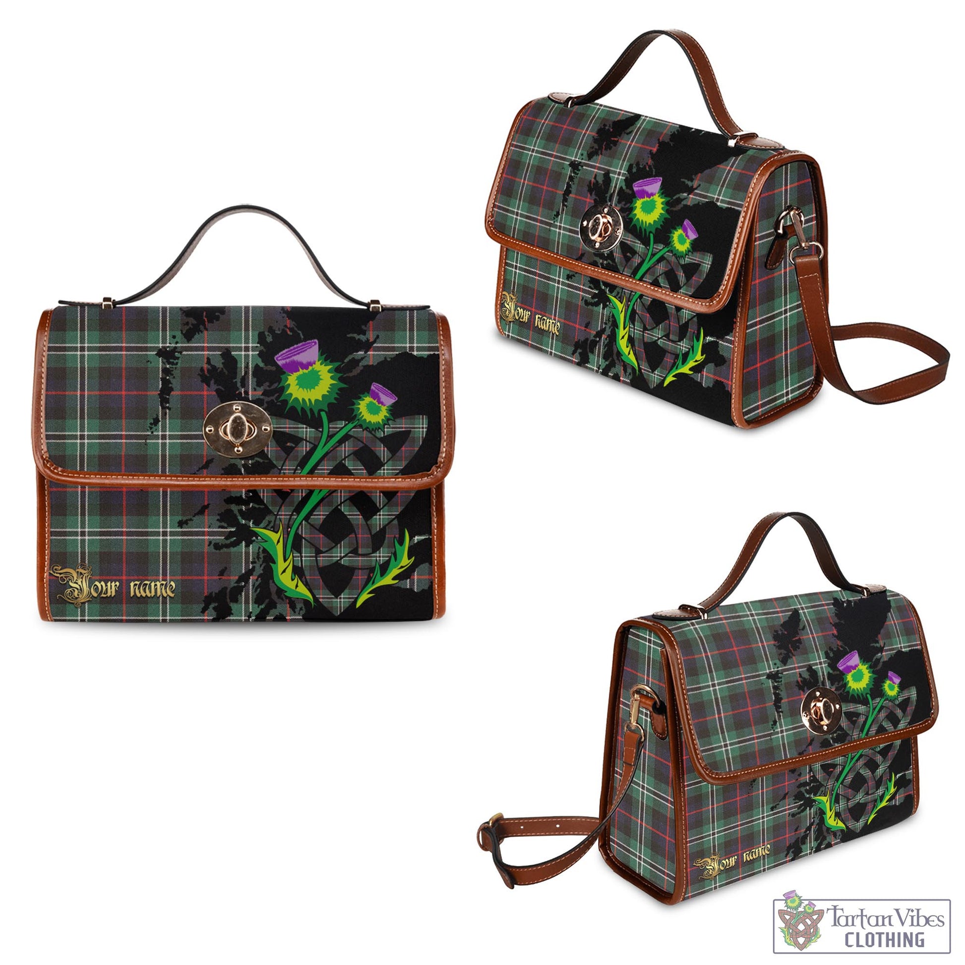 Tartan Vibes Clothing Rollo Hunting Tartan Waterproof Canvas Bag with Scotland Map and Thistle Celtic Accents