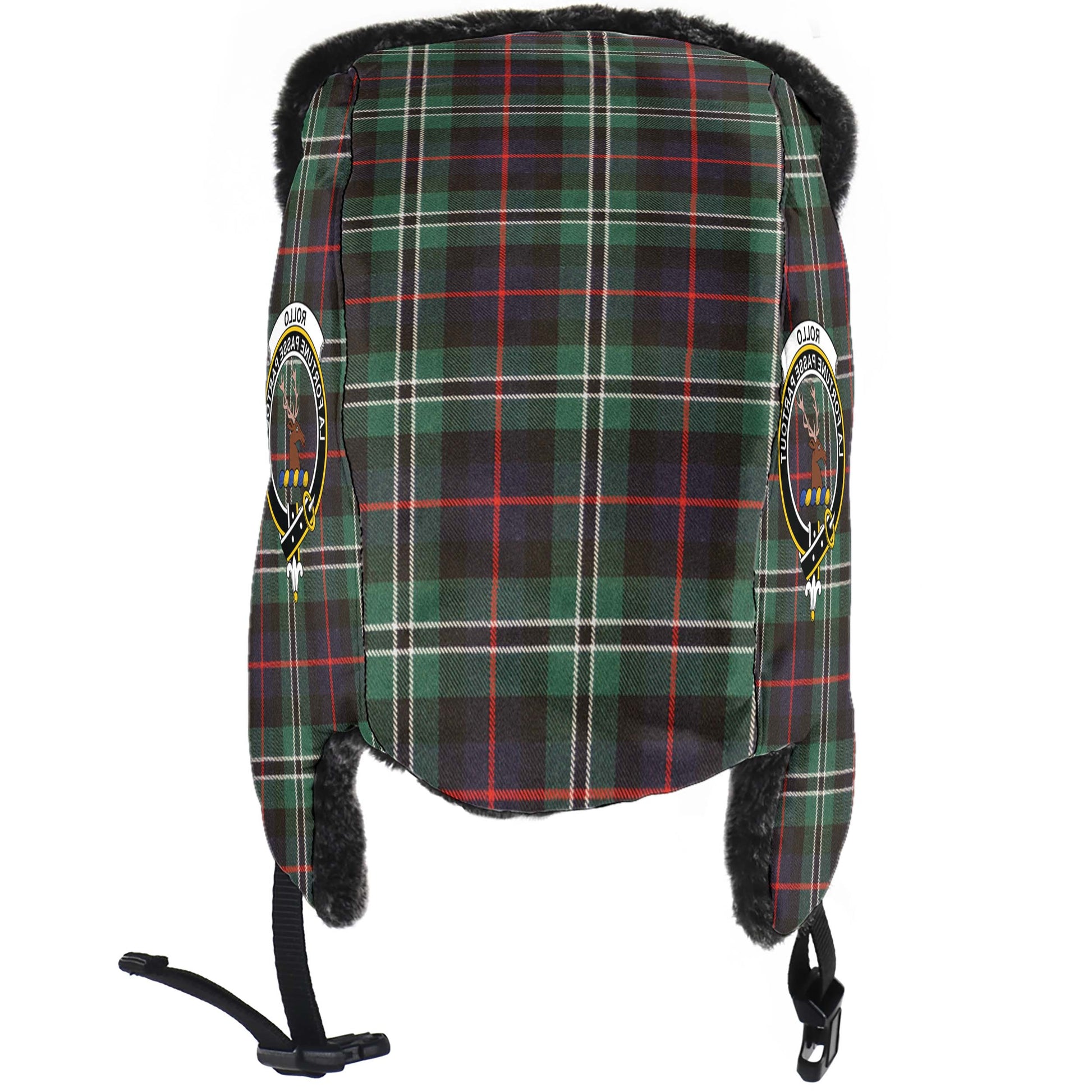 Rollo Hunting Tartan Winter Trapper Hat with Family Crest - Tartanvibesclothing