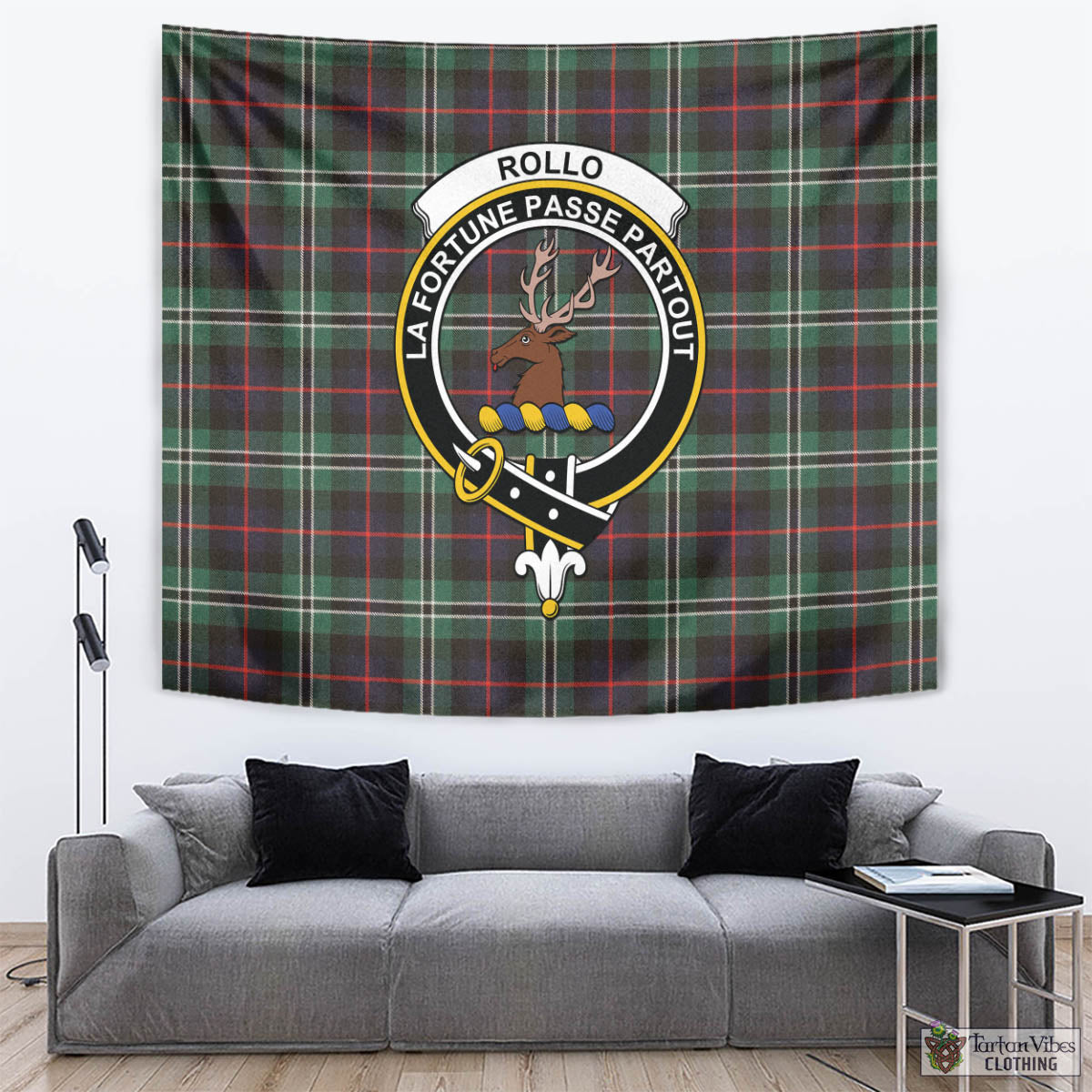 Tartan Vibes Clothing Rollo Hunting Tartan Tapestry Wall Hanging and Home Decor for Room with Family Crest