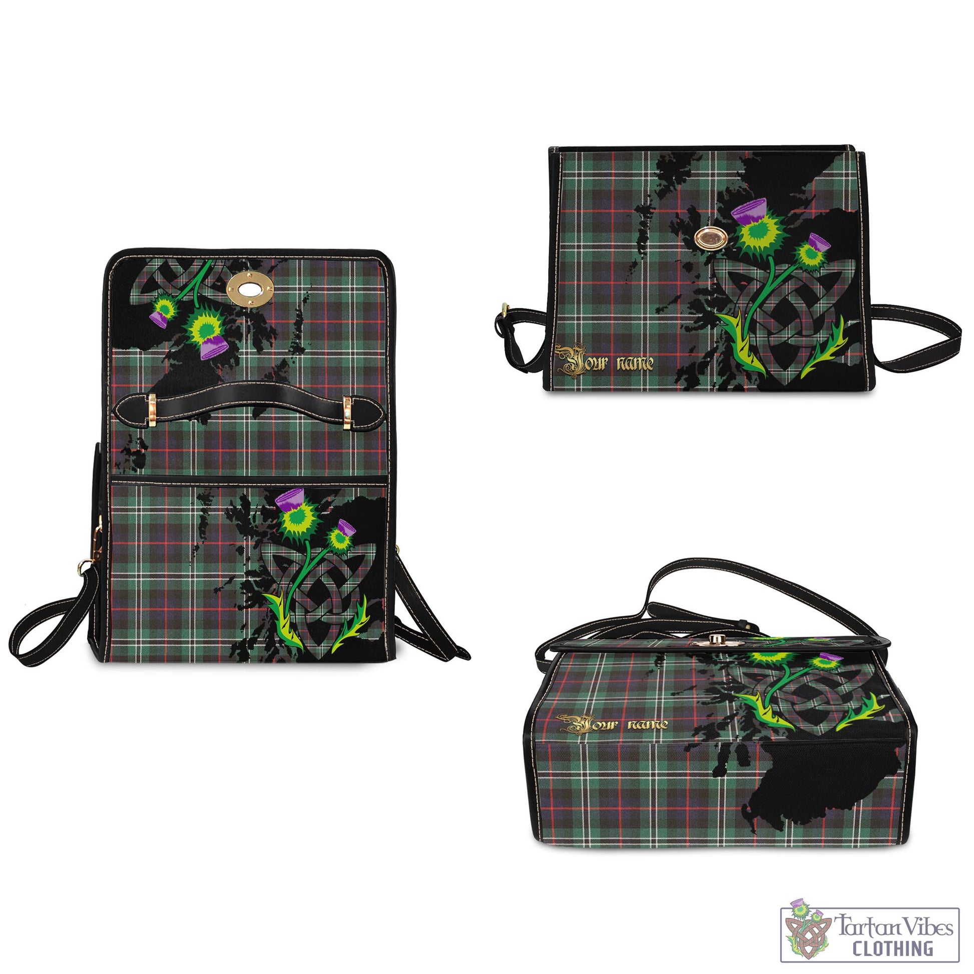 Tartan Vibes Clothing Rollo Hunting Tartan Waterproof Canvas Bag with Scotland Map and Thistle Celtic Accents