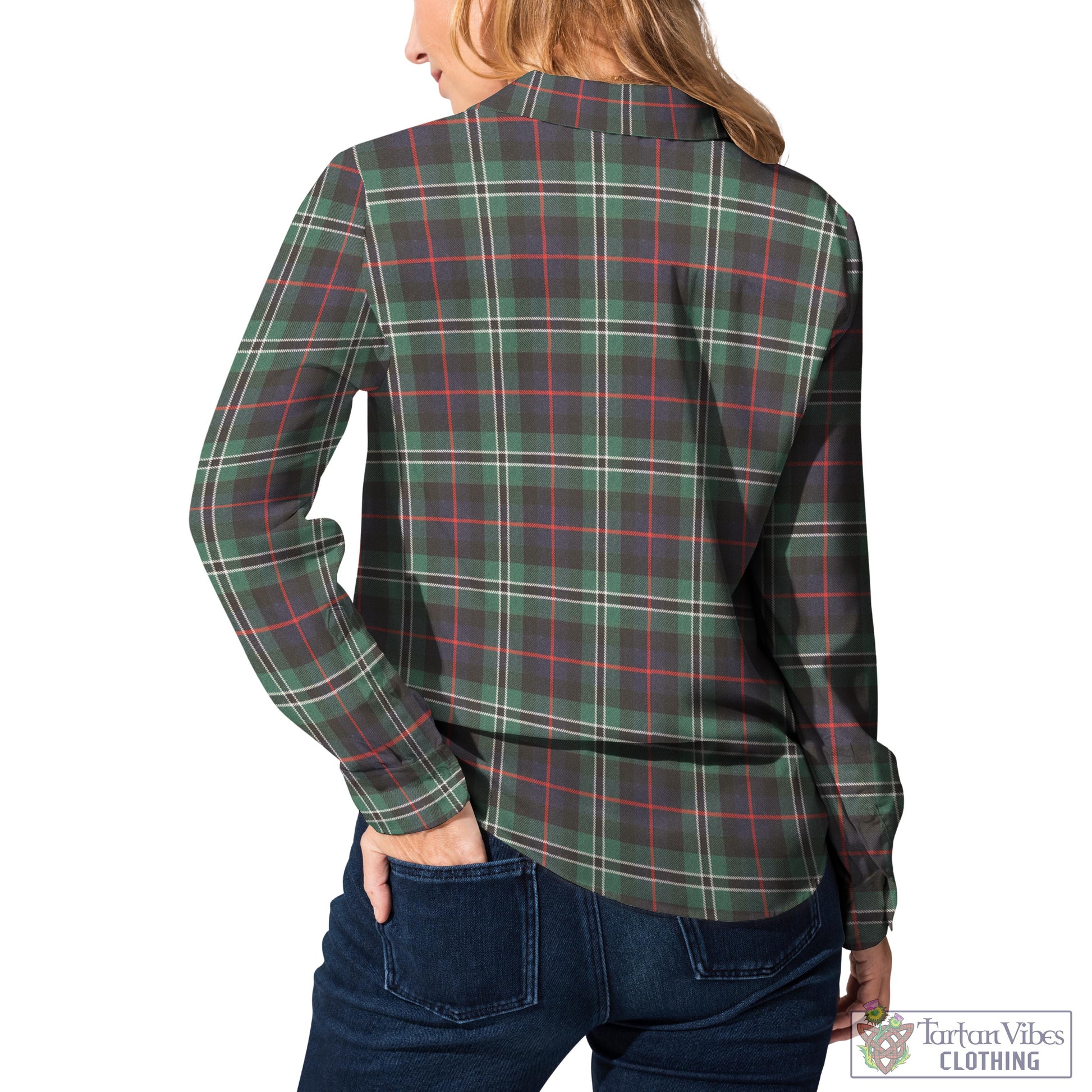 Tartan Vibes Clothing Rollo Hunting Tartan Womens Casual Shirt with Family Crest