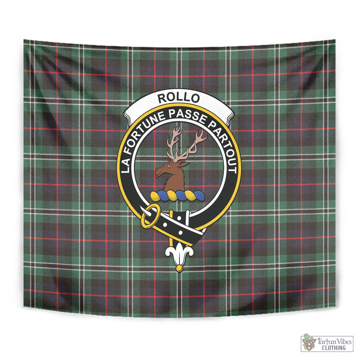 Tartan Vibes Clothing Rollo Hunting Tartan Tapestry Wall Hanging and Home Decor for Room with Family Crest