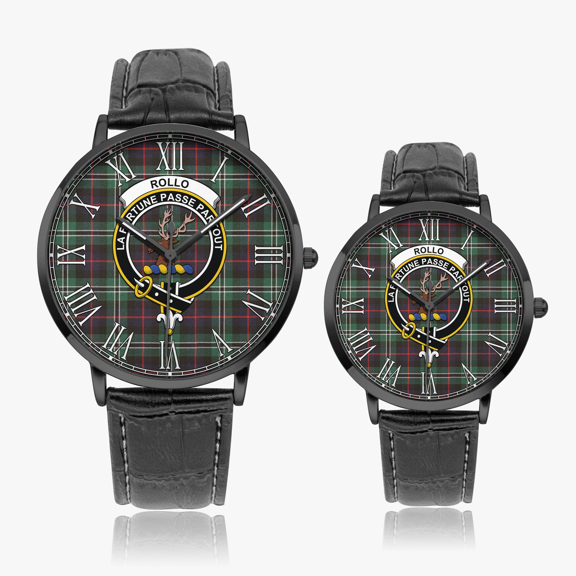 Rollo Hunting Tartan Family Crest Leather Strap Quartz Watch - Tartanvibesclothing