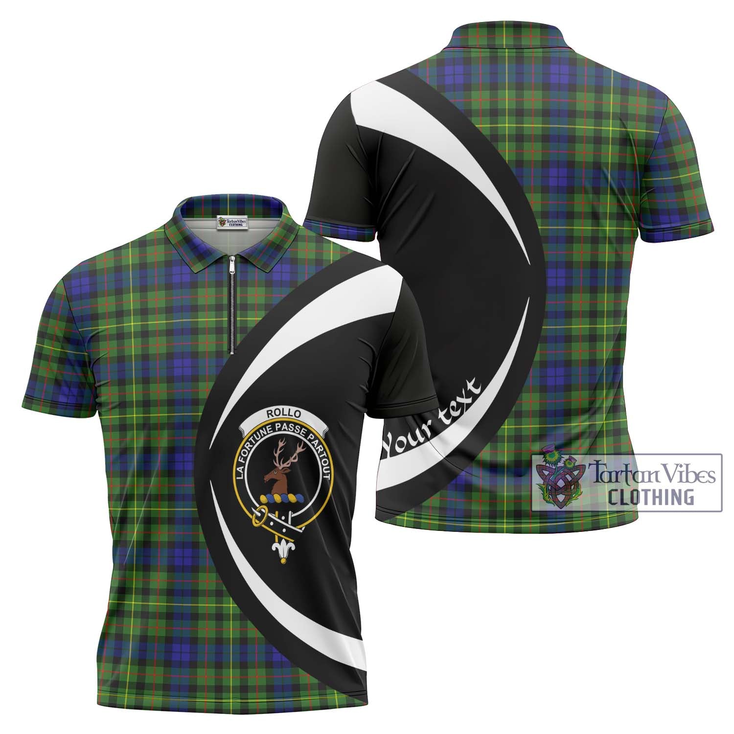 Rollo Modern Tartan Zipper Polo Shirt with Family Crest Circle Style Unisex - Tartan Vibes Clothing