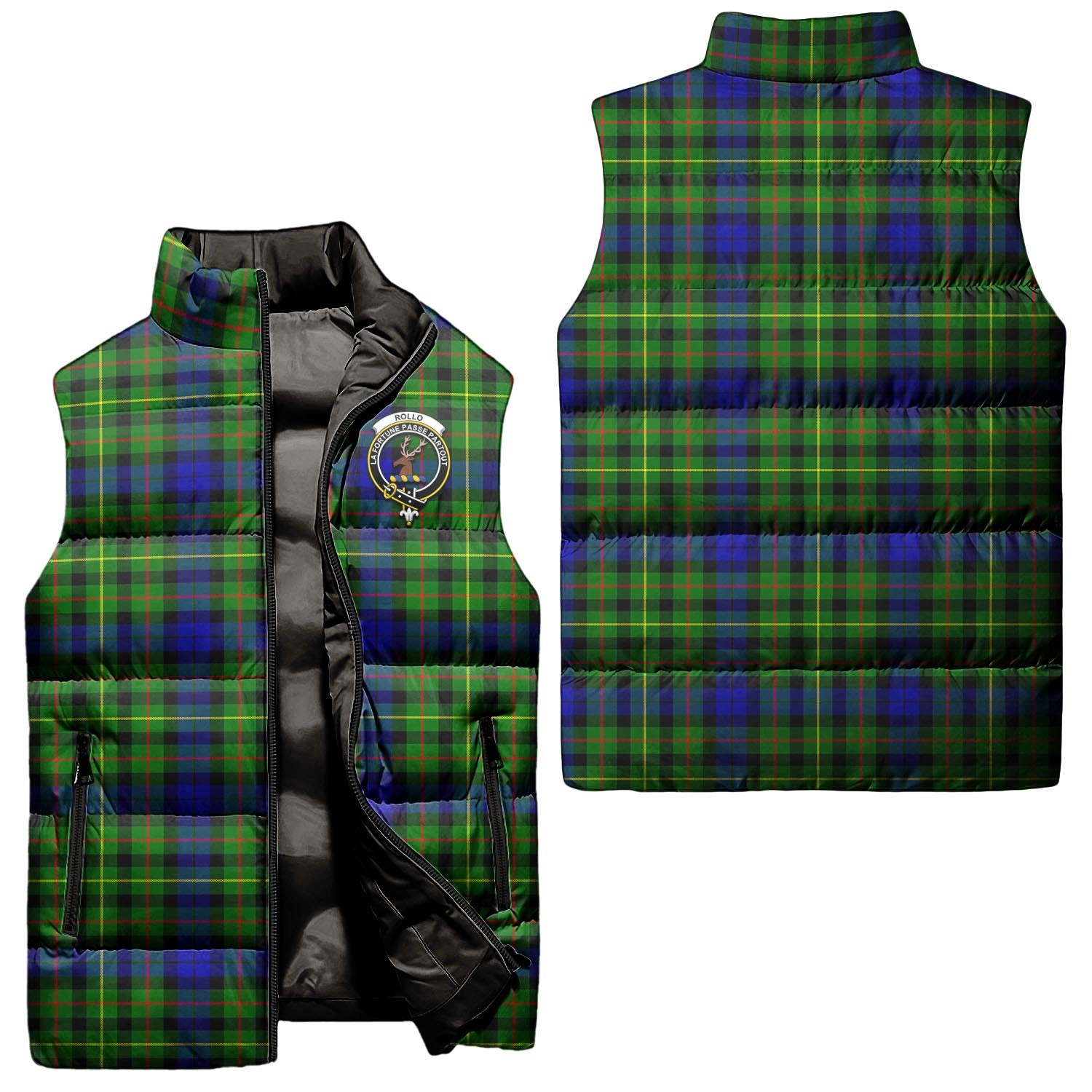 Rollo Modern Tartan Sleeveless Puffer Jacket with Family Crest Unisex - Tartanvibesclothing